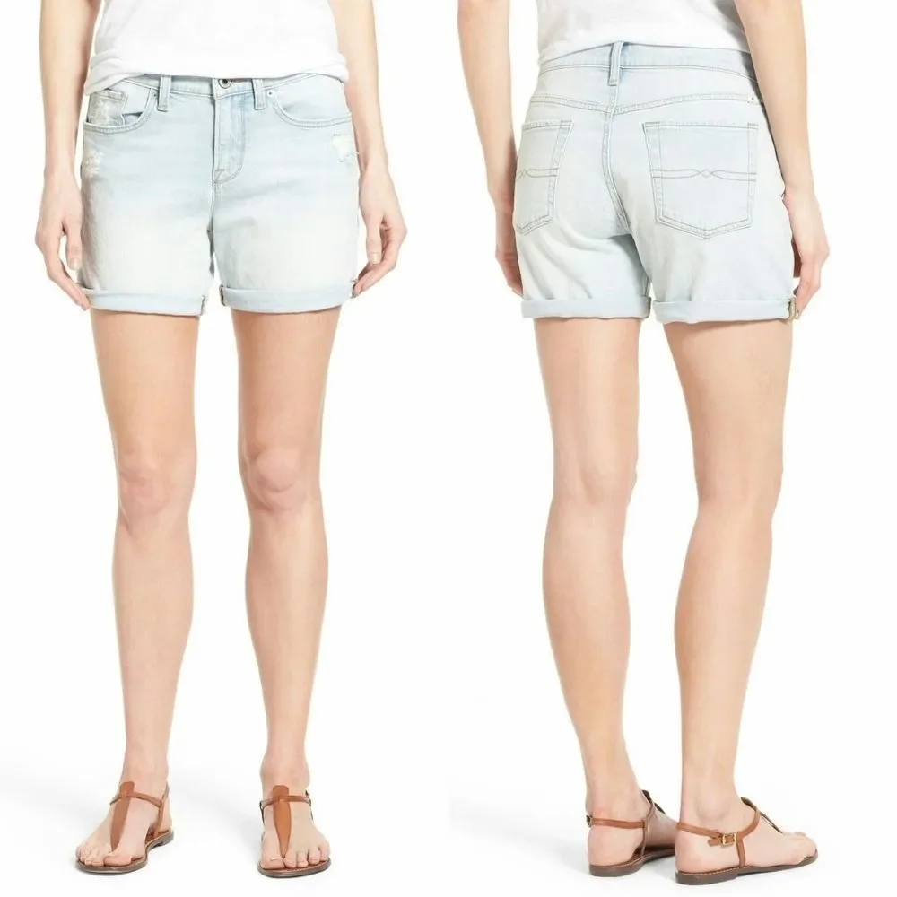 New! LUCKY BRAND Women's Rolled Cuff Jean Denim Shorts Light Blue Distressed